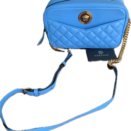 Versace La Medusa Blue Quilted Camera Crossbody Bag