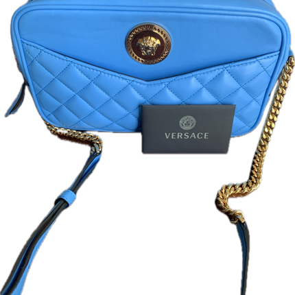 Versace La Medusa Blue Quilted Camera Crossbody Bag