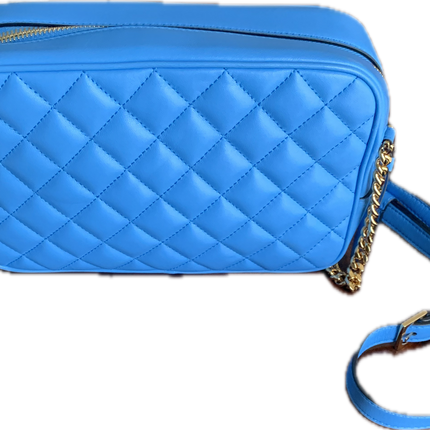 Versace La Medusa Blue Quilted Camera Crossbody Bag