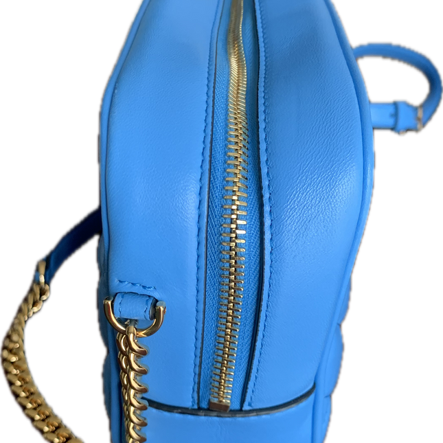 Versace La Medusa Blue Quilted Camera Crossbody Bag