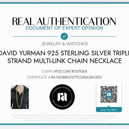 David Yurman 925 Sterling Silver Triple Strand Multi-Link Chain Necklace
