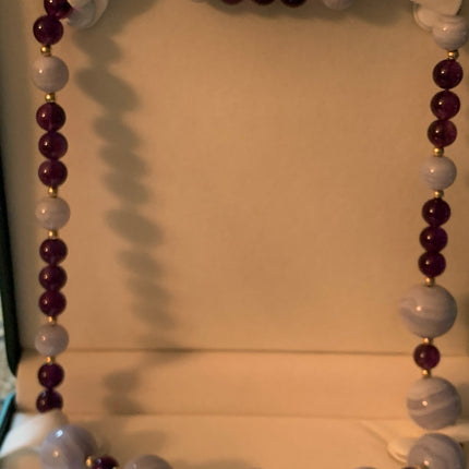 14K Gold Stamped Blue Lace Agate & Amethyst 24" Necklace