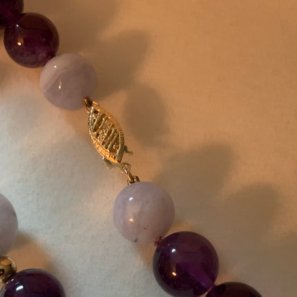14K Gold Stamped Blue Lace Agate & Amethyst 24" Necklace
