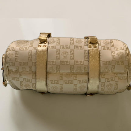 Versace Jacquard Logo Handbag with Chain Link & Leather Accent