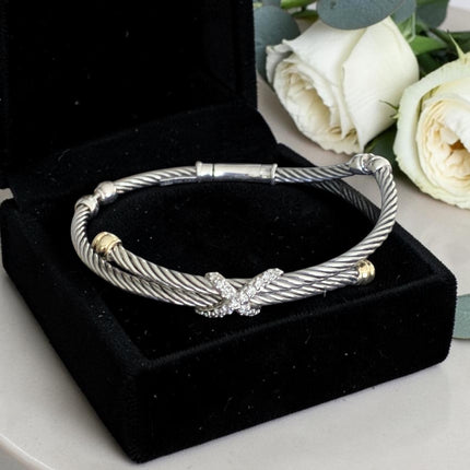 David Yurman X Collection Silver, 18K Gold & Diamond Crossover Cable Bracelet