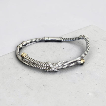 David Yurman X Collection Silver, 18K Gold & Diamond Crossover Cable Bracelet