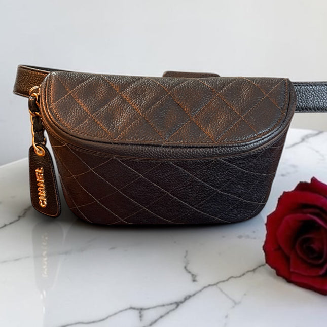 CHANEL Vintage Quilted Caviar Leather Waist Belt Bag (Circa 1994 - 1996)