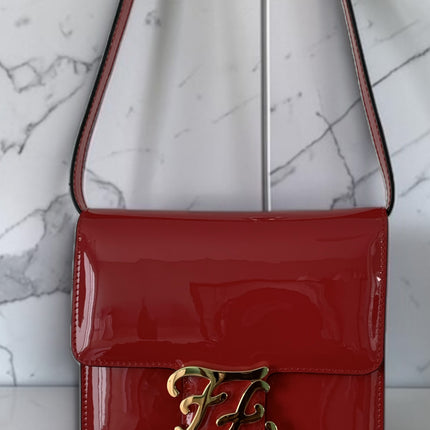 Fendi Karligraphy Red Patent Leather Crossbody Bag