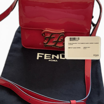 Fendi Karligraphy Red Patent Leather Crossbody Bag