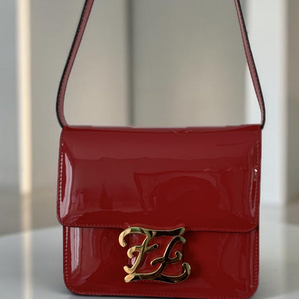 Fendi Karligraphy Red Patent Leather Crossbody Bag