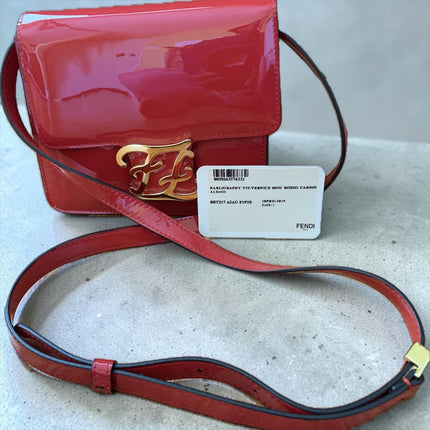Fendi Karligraphy Red Patent Leather Crossbody Bag