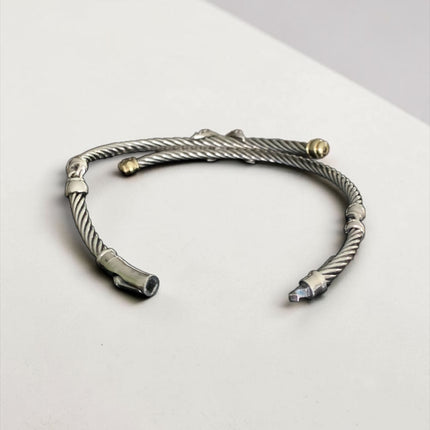David Yurman X Collection Silver, 18K Gold & Diamond Crossover Cable Bracelet