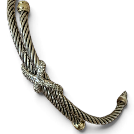 David Yurman X Collection Silver, 18K Gold & Diamond Crossover Cable Bracelet
