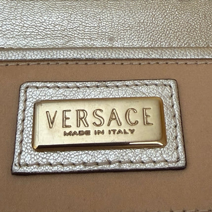 Versace Jacquard Logo Handbag with Chain Link & Leather Accent