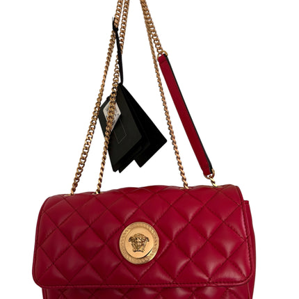 Versace Quilted Leather La Medusa Crossbody Red Shoulder Bag