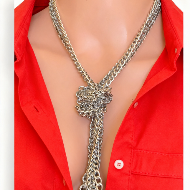 David Yurman 925 Sterling Silver Triple Strand Multi-Link Chain Necklace