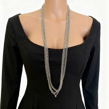 David Yurman 925 Sterling Silver Triple Strand Multi-Link Chain Necklace