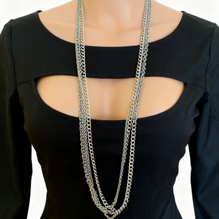 David Yurman 925 Sterling Silver Triple Strand Multi-Link Chain Necklace
