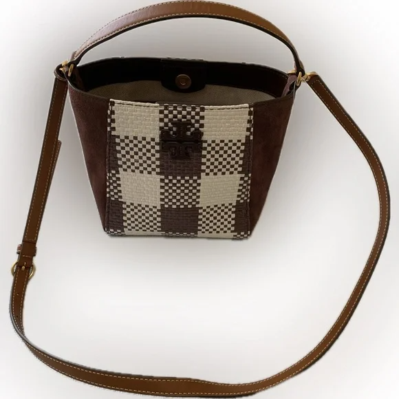 Tory Burch McGraw Woven Straw Small Bucket Bag