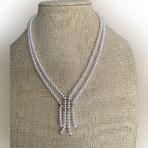14K Gold Freshwater Cultured Pearl Lariat Necklace
