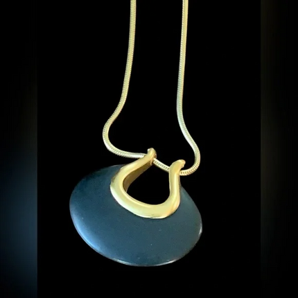 Givenchy Vintage Gold-Plated Snake Chain & Black Stone Pendant Necklace