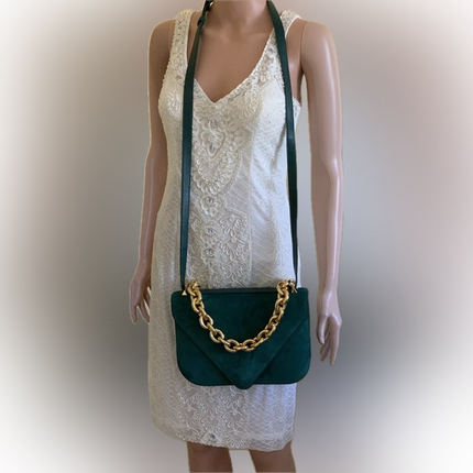 Bottega Veneta Mount Medium Envelope Shoulder Bag in Forest Green Suede