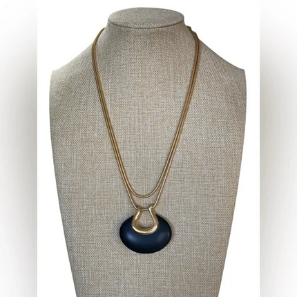 Givenchy Vintage Gold-Plated Snake Chain & Black Stone Pendant Necklace