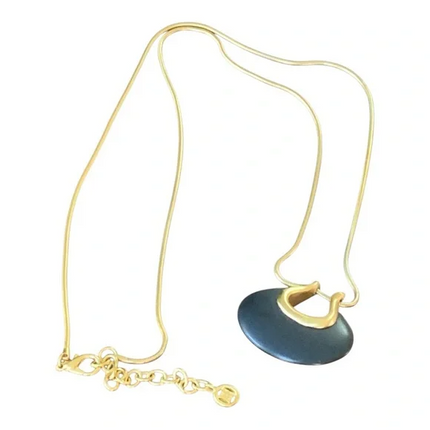 Givenchy Vintage Gold-Plated Snake Chain & Black Stone Pendant Necklace