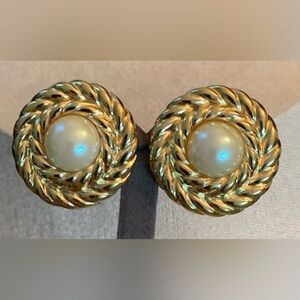 Givenchy Gold-Plated Pearl Button Clip on Earrings