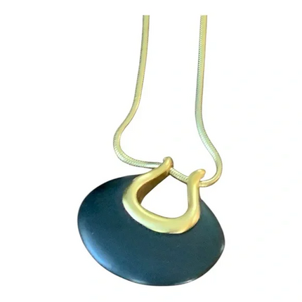 Givenchy Vintage Gold-Plated Snake Chain & Black Stone Pendant Necklace
