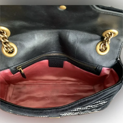 Gucci GG Marmont Crystal Embellished Matelassé Velvet Bag