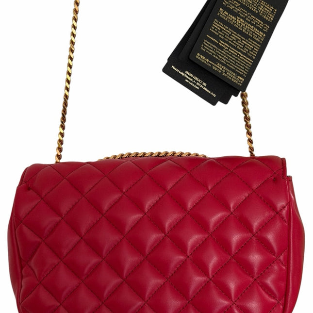 Versace Quilted Leather La Medusa Crossbody Red Shoulder Bag