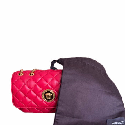 Versace Quilted Leather La Medusa Crossbody Red Shoulder Bag