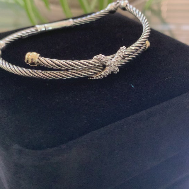 David Yurman X Collection Silver, 18K Gold & Diamond Crossover Cable Bracelet